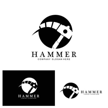hammer, building construction tools and judge logo vector icon, vintage retro design illustration