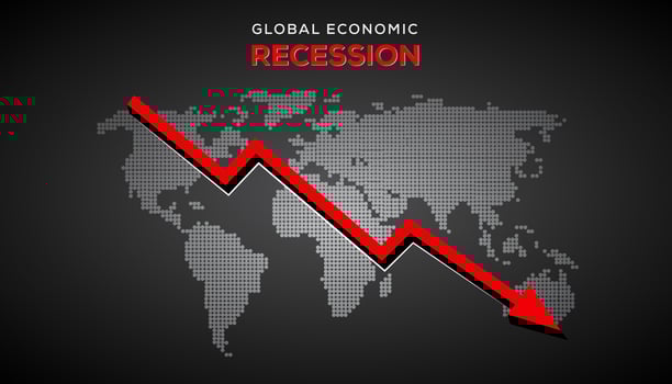Global Recession Background. illustration of economic recession with red arrow symbol falling down vector