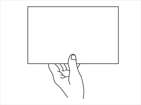 Hand holding Empty white blank document with space for text. Vector illustration.