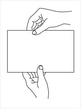 Hand holding Empty white blank document with space for text. Vector illustration.