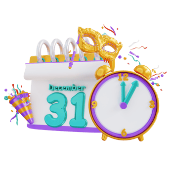 3d illustration new year trumpet and mask calendar png