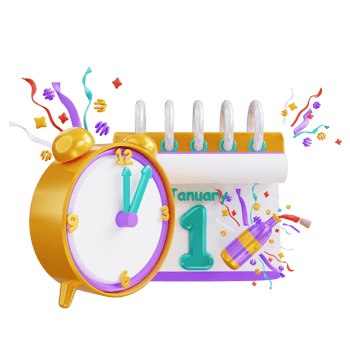 3d illustration new year clock and calendar png