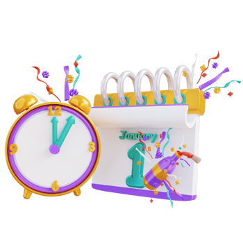 3d illustration new year clock and calendar png