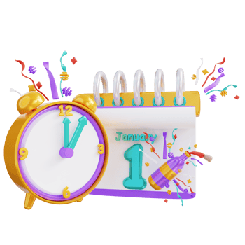 3d illustration new year clock and calendar png