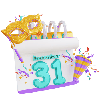 3d illustration new year trumpet and mask calendar png