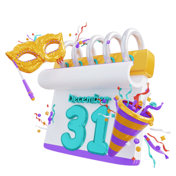 3d illustration new year trumpet and mask calendar png