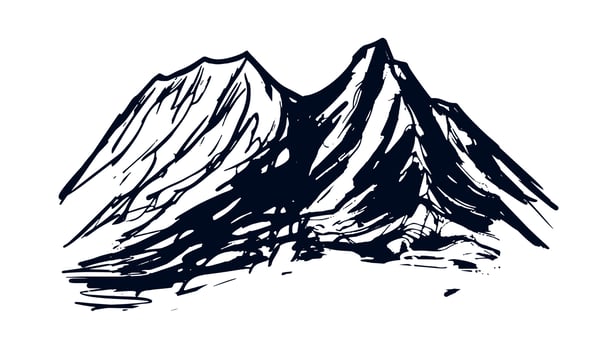 Mountain landscape, Camping in nature, sketch style, vector illustrations.