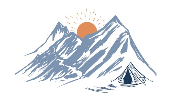 Camping in nature, mountains, hand drawn illustrations vector