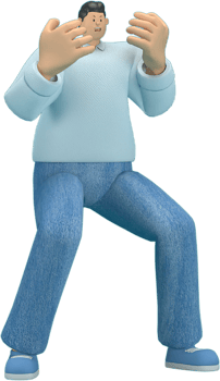 cartoon character wearing jeans and  long shirt. He is expression  of body and hand when talking. 3d rendering in acting. png