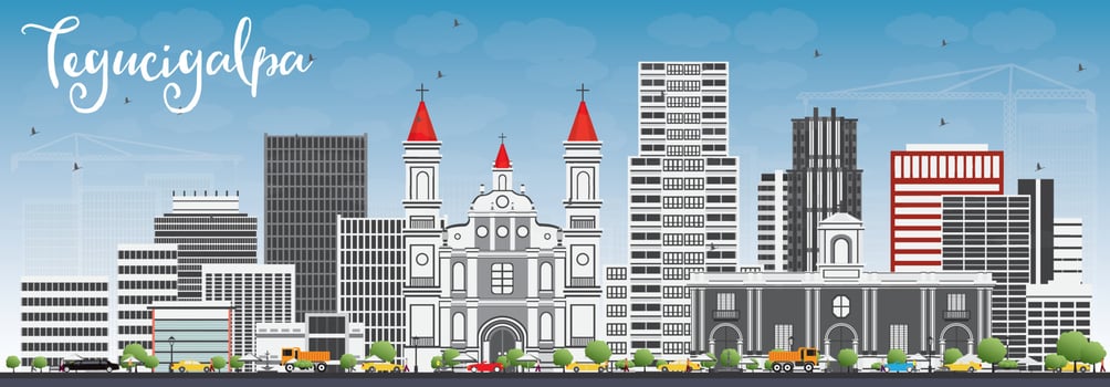 Tegucigalpa Skyline with Gray Buildings and Blue Sky. vector