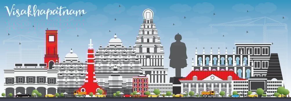 Visakhapatnam Skyline with Gray Buildings and Blue Sky. vector