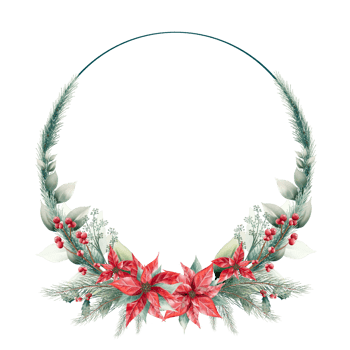 Watercolor Christmas floral frame or winter floral wreath consisting of flowers png