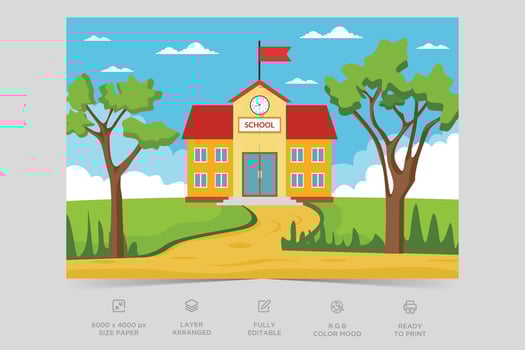School building nature scene. A scene of school. Natural environment scenes landscape vector