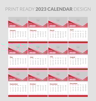 Editable illustration page template A4, A3, set of 12 months with cover. Week start on Sunday. Vertical editable page, wall calendar vector illustration. Simple corporate card, planner. 2023 calendar.