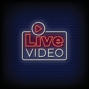 neon sign live video with brick wall background vector illustration
