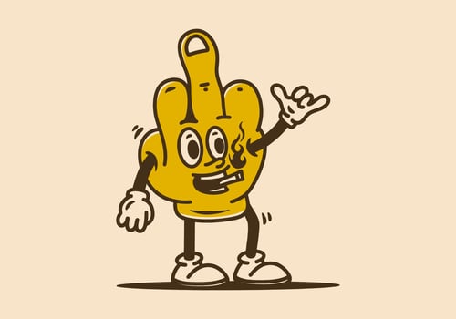 Illustration mascot design of middle finger with hands and feet vector