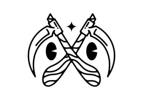 Illustration drawing of twin sickle ans eyes tattoo vector
