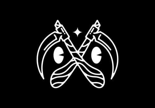 Illustration drawing of twin sickle ans eyes tattoo vector