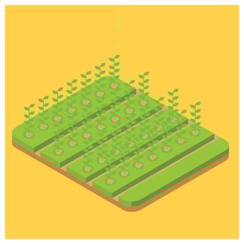 Agricultural compositions isometric set with farm buildings and vehicles livestock and fishing cultivated lands isolated vector illustration - Vector