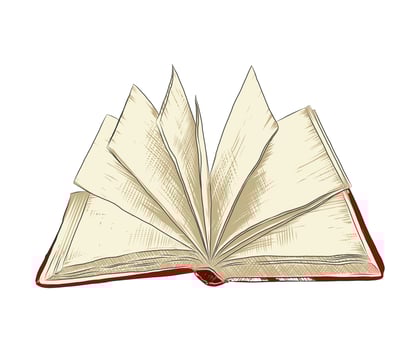 Vector engraved style illustration for posters, decoration and logo. Hand drawn sketch of open book in colorful isolated on white background. Detailed vintage woodcut style drawing.