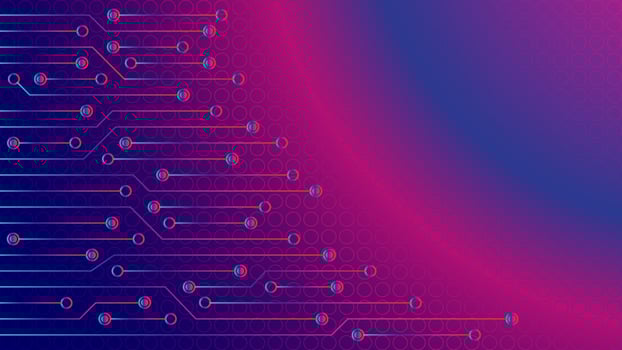 Cyberpunk Circuit Board Background Design Template. Abstract Technology Vector Illustration. Sci-Fi PCB Trace Data Transfer Design Concept.