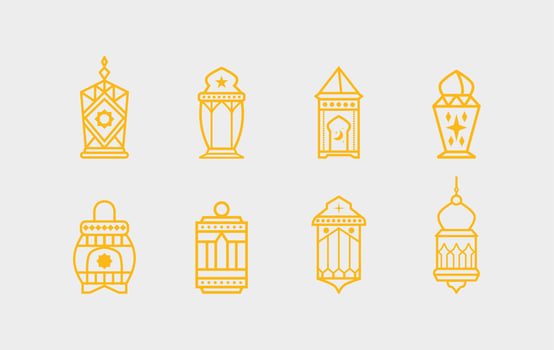Arabic decorative lamps collection. Ramadan gold lantern icon. vector