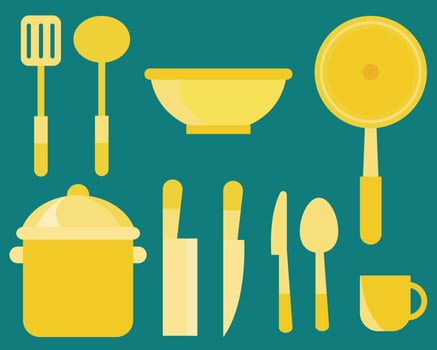 Kitchen utensil design elements set, kitchenware modern tools collection. Household cartoon vector style for your design.