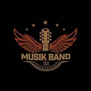 Vintage Retro Guitar Wings Music Logo Design Vector. Acoustic guitar logo.Star symbol Music shop vintage style template design elements. dark background vector