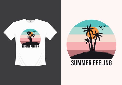 Summer beach line distressed vector t-shirt design with palm trees silhouette illustration, for t-shirt print and other uses.