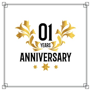 01st anniversary logo, luxurious golden and black color vector design celebration.