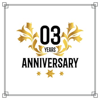 03rd anniversary logo, luxurious golden and black color vector design celebration.