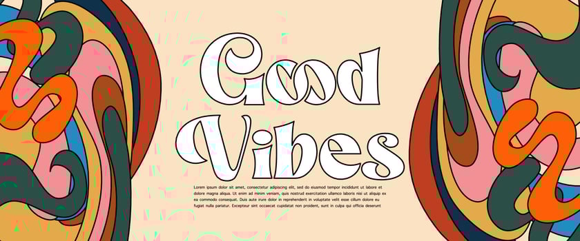 70s groovy retro good vibes only slogan with hippie swirl Pastel hand drawn psychedelic groovy background. vaporwave psychedelic style of the 80s - 90s. vector
