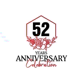 52 years anniversary logo, luxurious anniversary vector design celebration