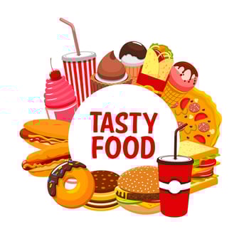 Street food meals and snacks, fastfood menu vector