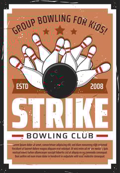 Bowling sport club, kids entertainment center vector