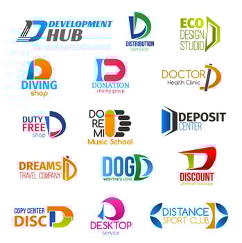 Letter D corporate identity, business icons vector