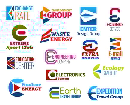 Business icons, letter E corporate identity vector
