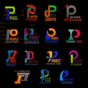 Creative corporate identity P letter icons vector