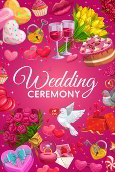 Marriage symbols frame, wedding ceremony rite item vector