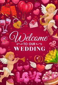 Wedding items frame, invitation on engagement vector