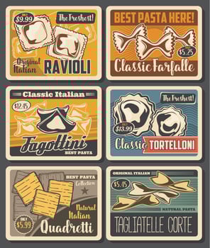 Italian farfalle, ravioli and macaroni pasta vector
