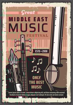 Piano, kamancheh, tar, saz. Folk music instruments vector