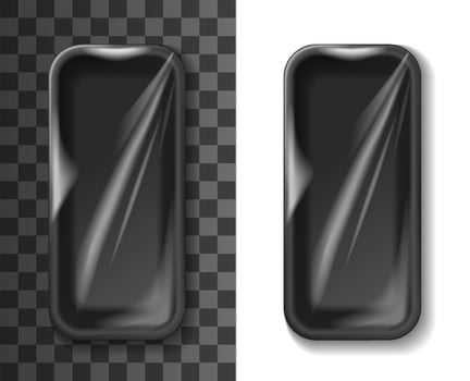 Black foam tray, plastic food box or container vector