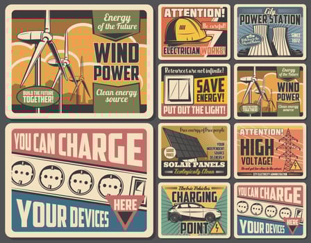 Eco energy solar panel, wind turbine, electric car vector