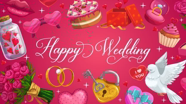 Happy wedding calligraphy, Save the Date hearts vector