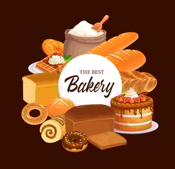 Bread, baguette, cake. Bakery and pastry food vector