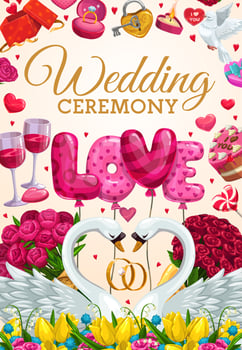 Engagement party invitation, wedding day ceremony vector