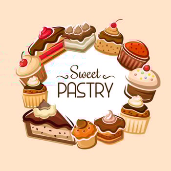 Chocollate cake, cupcake, muffin and fruit pie vector