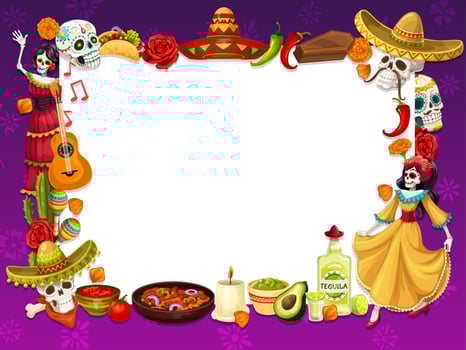 Day of Death holiday in Mexico, frame of symbols vector