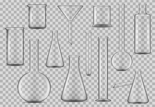 Laboratory glassware beakers, chemical glass tests vector